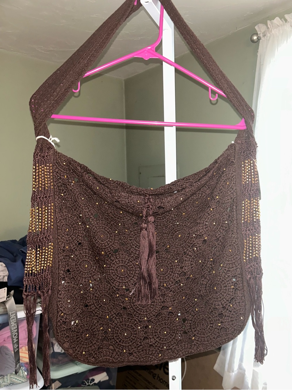 Free People Sundown to Sunset Crochet Shoulder Bag in the color Espresso